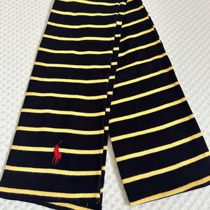 Ralph Lauren Navy and Yellow Striped Knit Scarf with Red logo